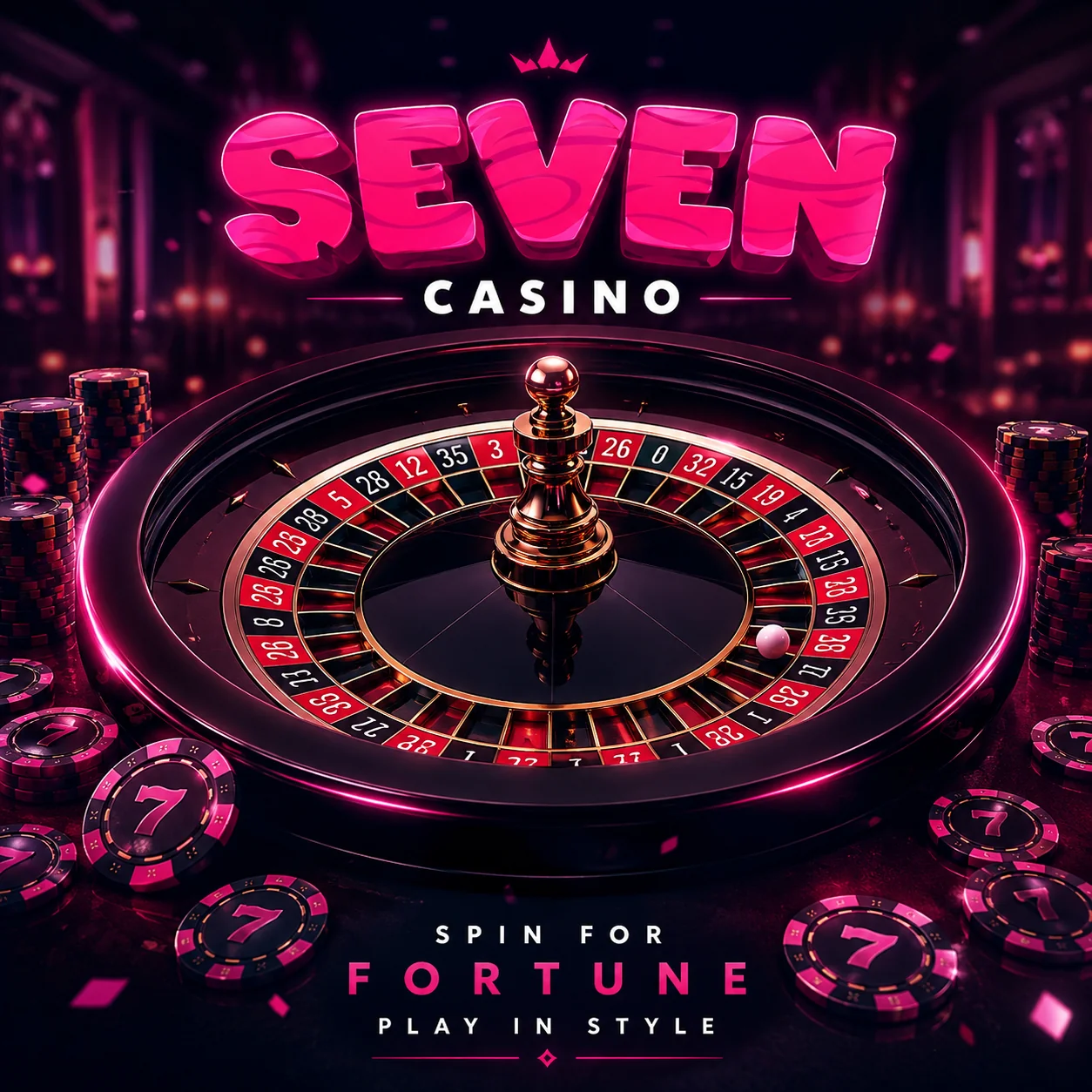Roulettekessel mit Jetons im Design von Seven Casino